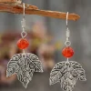 Hot Dear-Lover Vintage Leaf Beaded Hook Drop Earrings Silvery