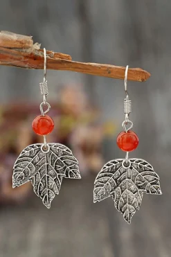Hot Dear-Lover Vintage Leaf Beaded Hook Drop Earrings Silvery