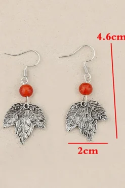 Hot Dear-Lover Vintage Leaf Beaded Hook Drop Earrings Silvery