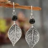 Discount Dear-Lover Vintage Leaf Shape Bead Dangle Earrings Silvery