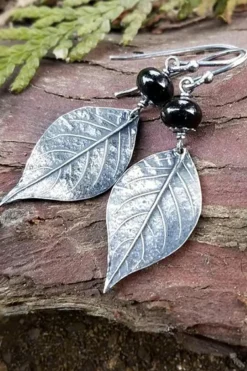 Discount Dear-Lover Vintage Leaf Shape Bead Dangle Earrings Silvery