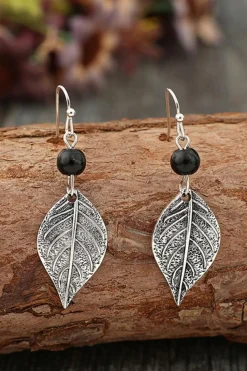 Discount Dear-Lover Vintage Leaf Shape Bead Dangle Earrings Silvery