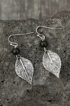 Discount Dear-Lover Vintage Leaf Shape Bead Dangle Earrings Silvery