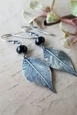 Discount Dear-Lover Vintage Leaf Shape Bead Dangle Earrings Silvery