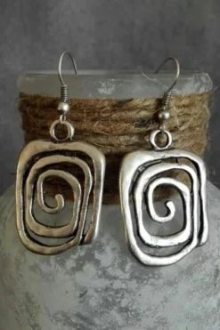 Discount Dear-Lover Vintage Square Swirl Hook Earrings Silvery