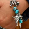 New Dear-Lover Western Steer Head Turquoise Charm Alloy Bracelet Silvery