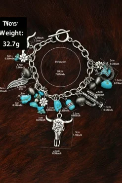 New Dear-Lover Western Steer Head Turquoise Charm Alloy Bracelet Silvery