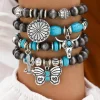 Online Dear-Lover Western Turquoise Beaded Multi Layer Bracelet Silvery