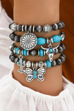 Online Dear-Lover Western Turquoise Beaded Multi Layer Bracelet Silvery