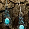 Clearance Dear-Lover Western Turquoise Rhinestone Inlay Dangle Earrings Silvery