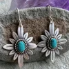 Clearance Dear-Lover Western Turquoise Flower Shape Hook Earrings Silvery