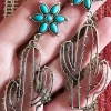 Online Dear-Lover Western Turquoise Flower Cactus Dangle Earrings Silvery