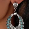 Hot Dear-Lover Western Turquoise Cut Out Stud Drop Earrings Silvery