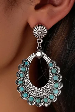 Hot Dear-Lover Western Turquoise Cut Out Stud Drop Earrings Silvery