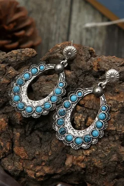 Hot Dear-Lover Western Turquoise Cut Out Stud Drop Earrings Silvery