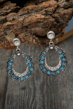 Hot Dear-Lover Western Turquoise Cut Out Stud Drop Earrings Silvery
