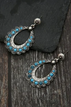 Hot Dear-Lover Western Turquoise Cut Out Stud Drop Earrings Silvery