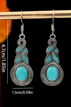Clearance Dear-Lover Western Turquoise Rhinestone Inlay Dangle Earrings Silvery
