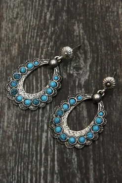 Hot Dear-Lover Western Turquoise Cut Out Stud Drop Earrings Silvery