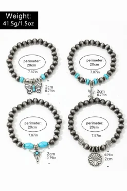 Online Dear-Lover Western Turquoise Beaded Multi Layer Bracelet Silvery