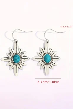 Clearance Dear-Lover Western Turquoise Flower Shape Hook Earrings Silvery