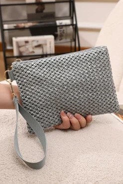 Online Dear-Lover Woven Zipper Wrist Strap Square Handbag Silvery