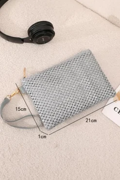 Online Dear-Lover Woven Zipper Wrist Strap Square Handbag Silvery