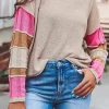 Outlet Dear-Lover Colorblock Exposed Seam Round Neck Sweater Simply Taupe