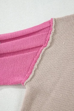 Outlet Dear-Lover Colorblock Exposed Seam Round Neck Sweater Simply Taupe