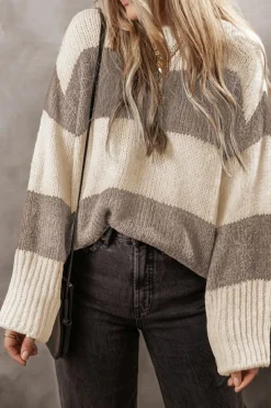 Sale Dear-Lover Colorblock Loose Pullover Sweater Simply Taupe