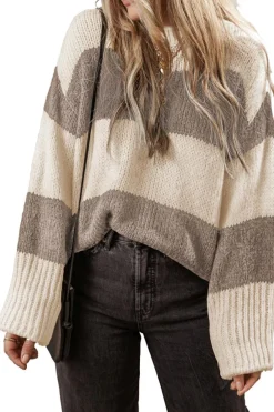 Sale Dear-Lover Colorblock Loose Pullover Sweater Simply Taupe