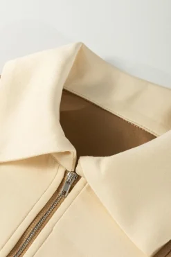 Clearance Dear-Lover Half Zipper Collared Colorblock Short Sleeve Top Simply Taupe