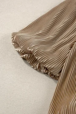Fashion Dear-Lover Pleated Puff Sleeve Square Neck Blouse Simply Taupe