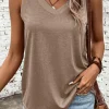 Best Dear-Lover Ribbed V Neck Tank Simply Taupe