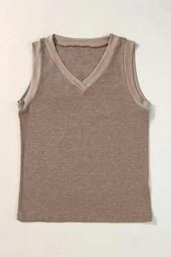 Best Dear-Lover Ribbed V Neck Tank Simply Taupe