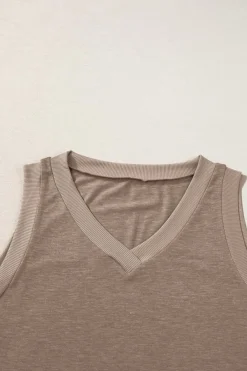 Best Dear-Lover Ribbed V Neck Tank Simply Taupe