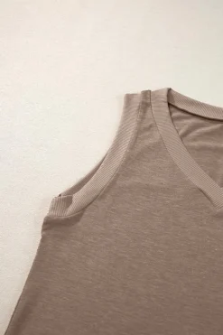 Best Dear-Lover Ribbed V Neck Tank Simply Taupe