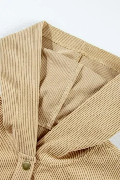 New Dear-Lover Solid Ribbed Knit Buttoned Drop Shoulder Oversized Hoodie Simply Taupe