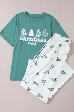 Clearance Dear-Lover Christmas Tree Print Tee and Pants Lounge Set Skobeloff