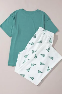 Clearance Dear-Lover Christmas Tree Print Tee and Pants Lounge Set Skobeloff
