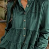 Outlet Dear-Lover Corduroy Ruffle Tiered Buttoned O Neck Shirt Skobeloff