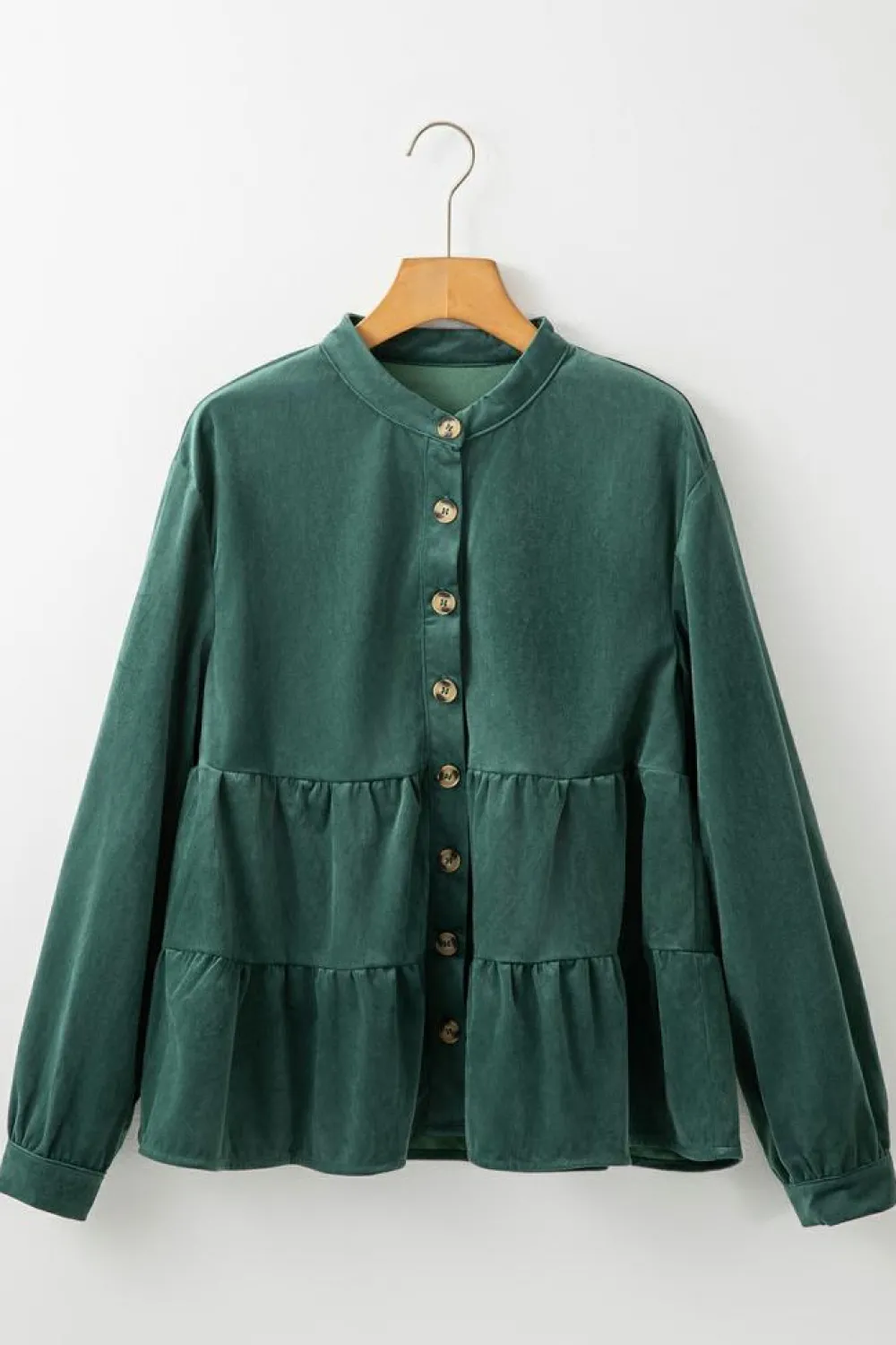 Outlet Dear-Lover Corduroy Ruffle Tiered Buttoned O Neck Shirt Skobeloff