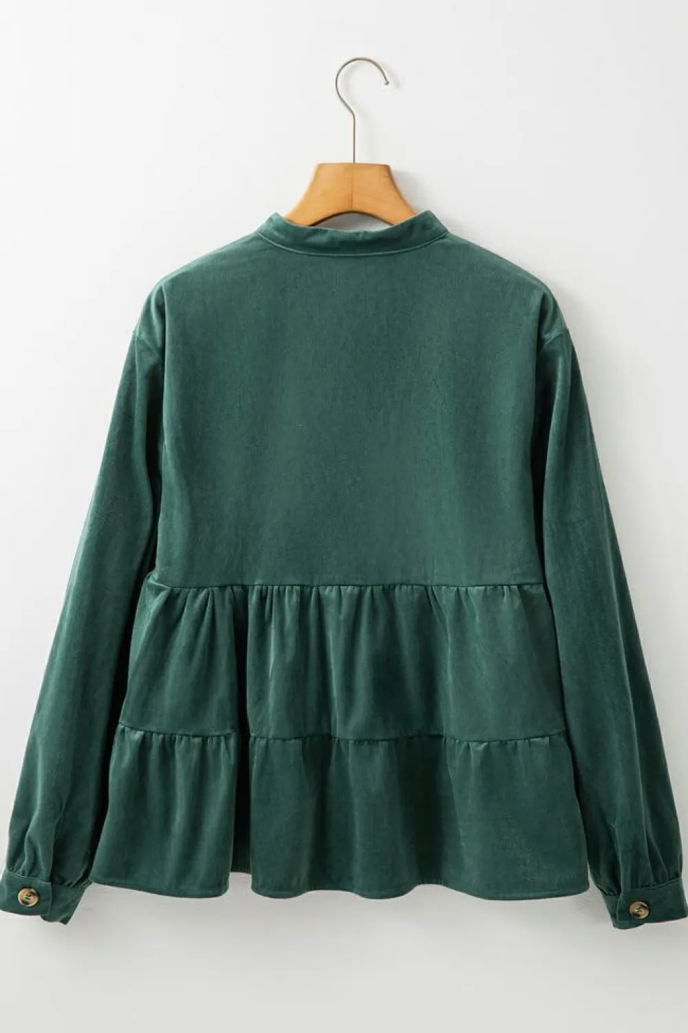 Outlet Dear-Lover Corduroy Ruffle Tiered Buttoned O Neck Shirt Skobeloff