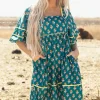 Clearance Dear-Lover Floral Contrast Trim Square Neck Puff Sleeve Dress Skobeloff