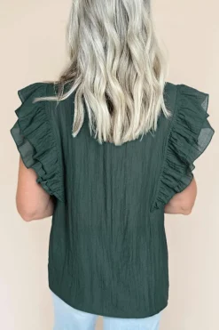 Online Dear-Lover Frilled V Neck Ruffled Cap Sleeve Blouse Skobeloff