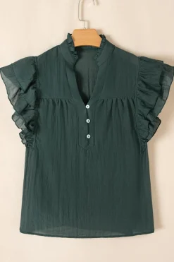 Online Dear-Lover Frilled V Neck Ruffled Cap Sleeve Blouse Skobeloff
