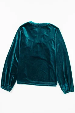 Fashion Dear-Lover Lantern Sleeve Beaded Split V Neck Velvet Top Skobeloff