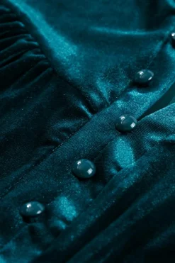 Fashion Dear-Lover Lantern Sleeve Beaded Split V Neck Velvet Top Skobeloff