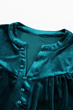 Fashion Dear-Lover Lantern Sleeve Beaded Split V Neck Velvet Top Skobeloff