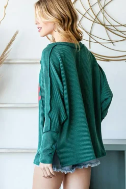 Best Dear-Lover Merry Graphic Corded Batwing Sleeve Knit Top Skobeloff